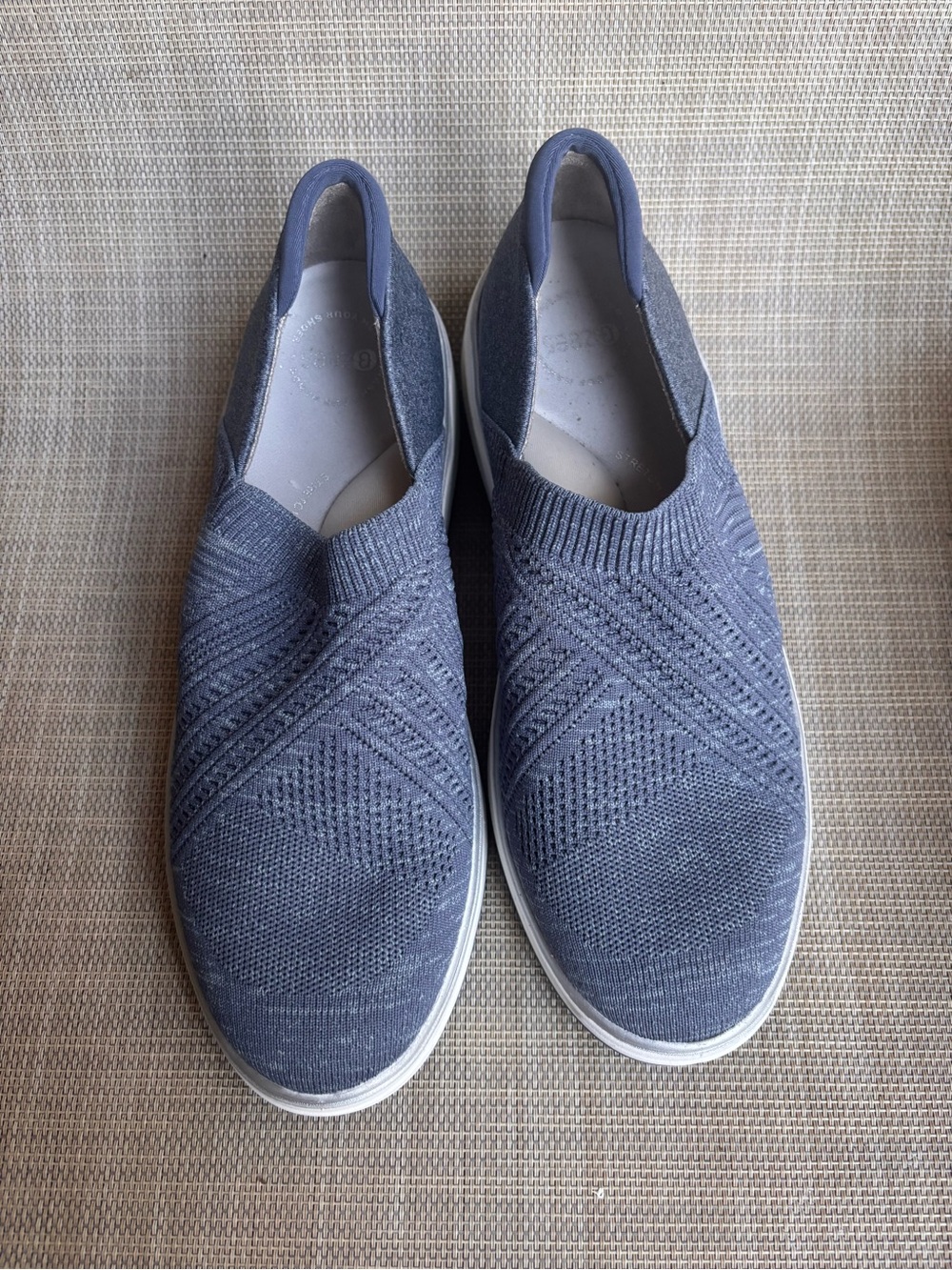 Bzees Slip-On Knit Sneakers in Light Blue and White